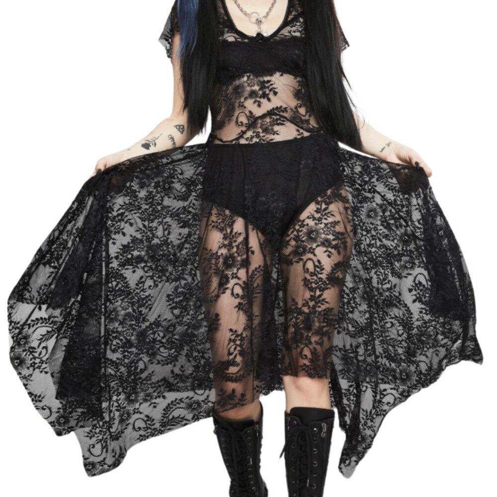 Dolls Kill Widow asymmetrical asymmetrical "Dearly Departed" dress L black lace